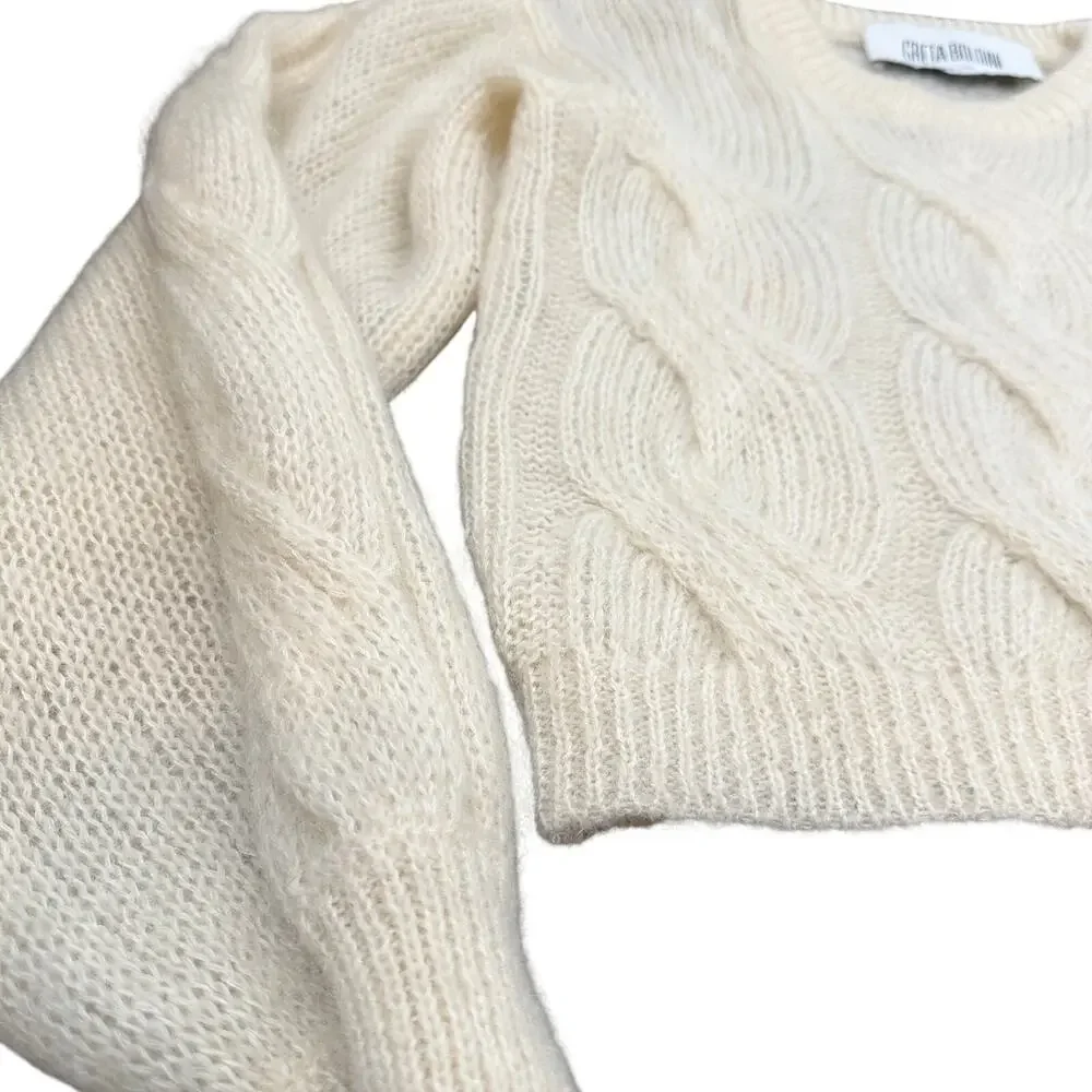 Greta Boldini Eclaire Ivory Mohair Merino Wool Balloon Sleeve Sweater XS Italy